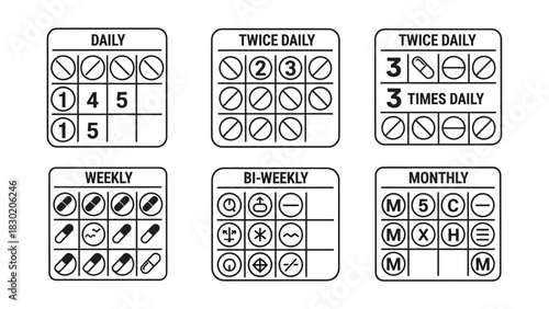 Medication Schedule Template in Black and White with Daily to Monthly Options