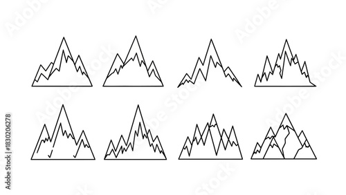 Minimalist mountain range vector set offering various design elements and landscapes concepts