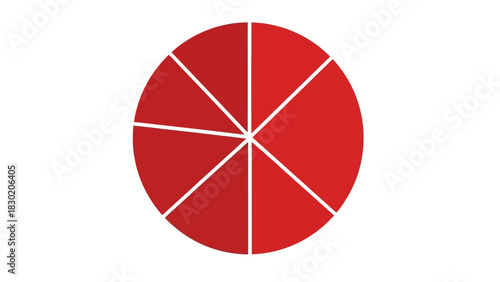 Red Pie Chart Graphic Representing Statistics and Data Analysis with Equal Segments