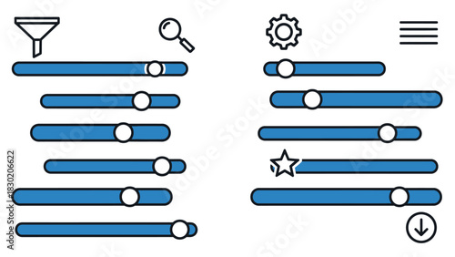 UI Design Mockup Illustrating Filter and Setting Controls for an Application