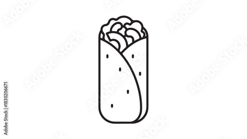 Minimalist burrito icon simple line art vector illustration for fast food menus and restaurant websites isolated on white background