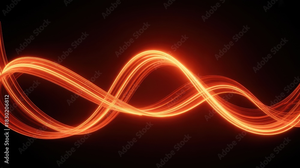Fototapeta premium Abstract glowing orange light wave motion trail on black background