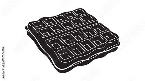 Black and white waffle illustration simple vector design isolated on white background