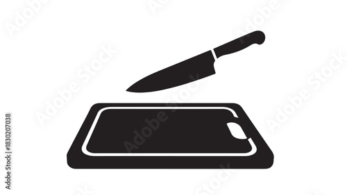 Knife and cutting board icon simple black glyph vector illustration for cooking and food preparation isolated on white background