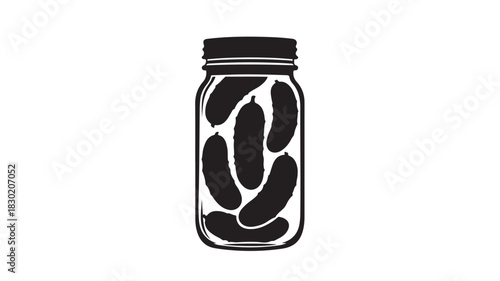 Pickles in a jar simple black and white vector illustration isolated on white background for food and beverage design
