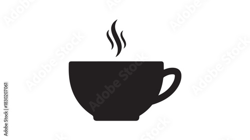 Black coffee cup icon with steam simple flat vector illustration for cafe menu or app design isolated on white background