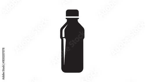 Black and white vector icon of a plastic bottle simple glyph illustration isolated on white background
