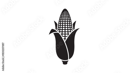 Black corn cob vector icon simple flat design isolated on white background for agricultural or food concepts