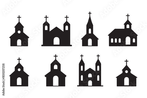 Church vector icons. Church building icon. Chapel symbols. Church silhouettes. Vector Illustration. EPS 10