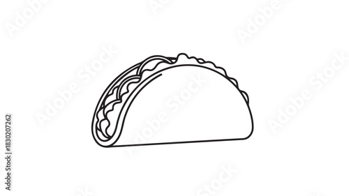 Minimalist taco vector illustration simple line art drawing of a traditional Mexican food isolated on white background