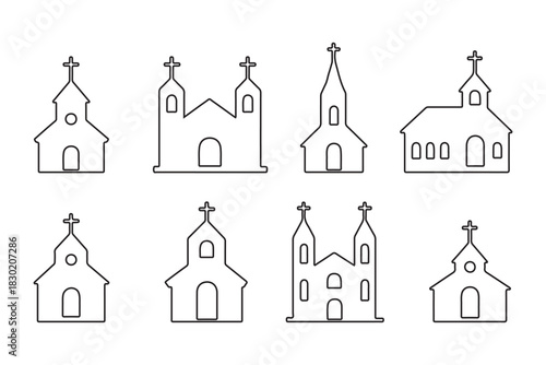 Church vector icons. Church building icon. Chapel symbols. Church silhouettes. Vector Illustration. EPS 10