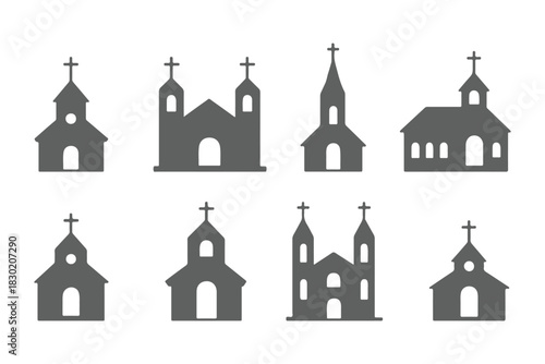 Church vector icons. Church building icon. Chapel symbols. Church silhouettes. Vector Illustration. EPS 10