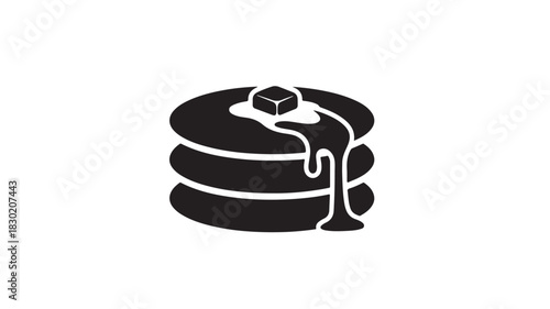 Stack of pancakes with butter and syrup simple black glyph illustration isolated on white background for menu design