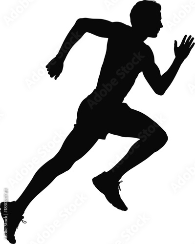 Black silhouette of a male runner in motion running 1