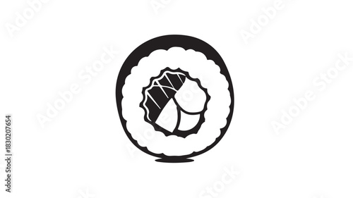 Sushi roll vector icon simple black and white glyph illustration isolated on a white background for restaurant menu or app design