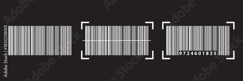 Simple barcode icon, barcode scratched vector illustration , barcode icon for selling, shopping etc. Black background. EPS 10.
