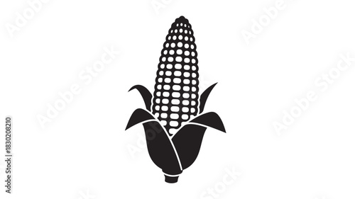 Black and white corn vector illustration simple flat design isolated on white background for agricultural or food-related designs
