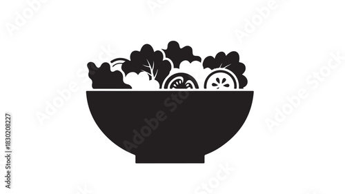 Black and white salad bowl icon simple vector illustration healthy eating concept for restaurant menu or food blog
