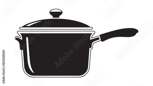 Black saucepan with lid vector icon simple flat design element isolated on white background