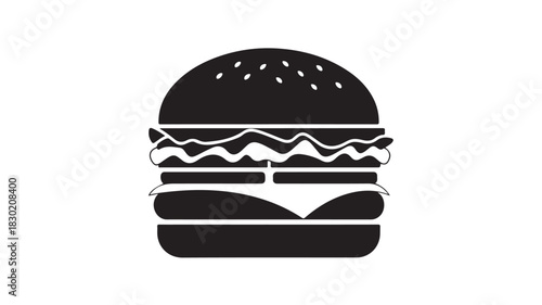 Black and white burger icon simple flat vector illustration for fast food menus isolated on white background