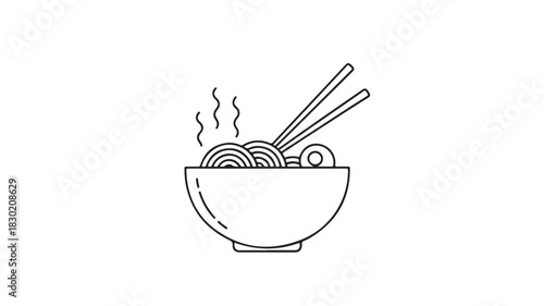 Bowl of noodles with chopsticks simple line art vector illustration isolated on white background for menu design