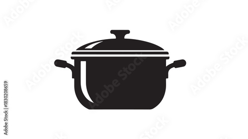 Black pot silhouette with lid simple vector illustration for cooking and food-related designs isolated on white background
