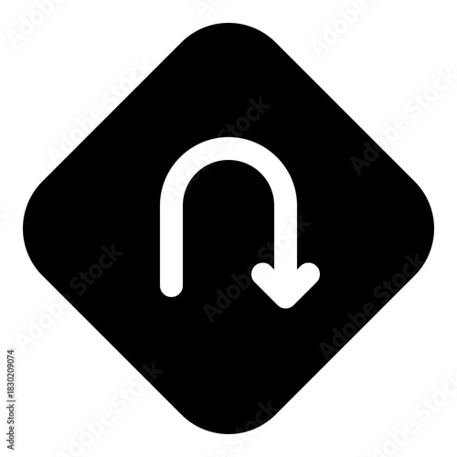 U turn sign icon for navigation and direction