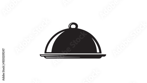 Black and white food dome icon simple vector glyph for restaurant menu design isolated on white background