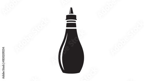 Black silhouette of a bottle with a dispenser vector illustration of a condiment container isolated on white background