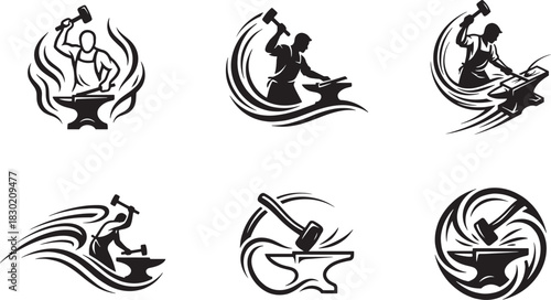 Set of Blacksmith Making a piece of steel