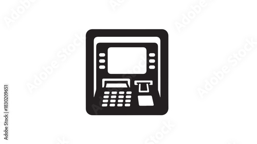 Black and white ATM icon simple vector illustration of automated teller machine isolated on white background