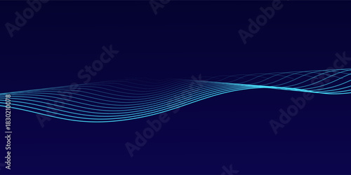 Abstract glowing wave lines on dark blue background. Dynamic wave pattern. Modern flowing wavy lines. Futuristic technology concept. Suit for banner, poster, cover, brochure, flyer, website