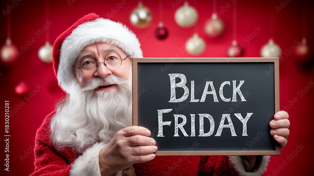 Obraz premium Santa Claus holding a black sign reading 