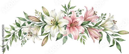 Set of Lily Flower Watercolor Ornament for Invitation Border