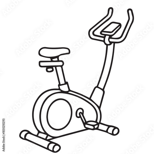 A clean simple vector of a stationary cycling machine, rendered with neat outlines and a streamlined look to emphasize practical fitness use, consistent motion, and an easy modern gym aesthetic.