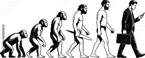 Human evolution from ape to businessman with smartphone