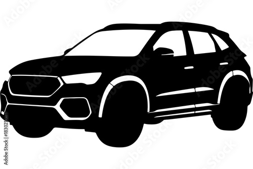 Sleek black SUV silhouette for modern automotive design projects, perfect for transportation themes, car ads, and stylish vehicle illustrations, vector