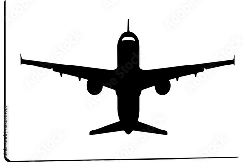 Dynamic jet airplane silhouette soars overhead, a symbol of travel, freedom and aviation, perfect for travel agencies, airline branding and modern design projects
