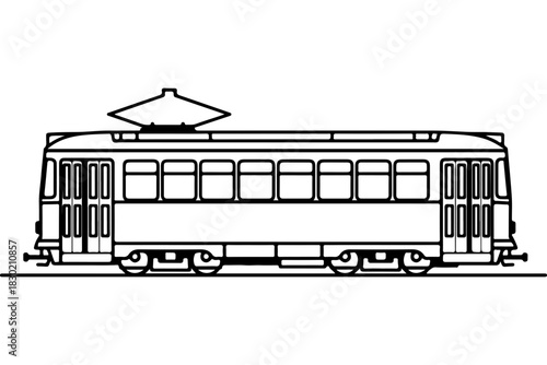 Classic tram illustration, vintage transportation, European city transit, historic streetcar design, public transport line art, scalable graphic for design