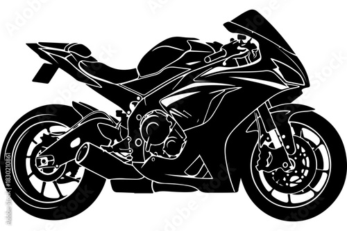 Sleek black motorcycle illustration for automotive designs, product presentations, and powerful transportation themes, originally a scalable vector graphic