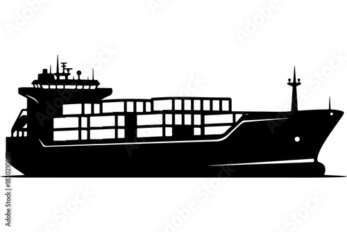 Sleek cargo ship silhouette ready to transport goods across the ocean for import and export, a symbol of global trade and logistics solutions