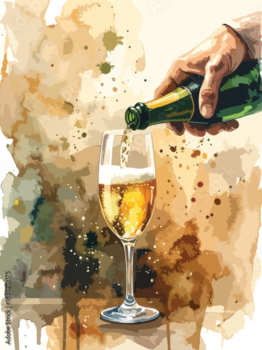 Pouring Champagne Illustration 