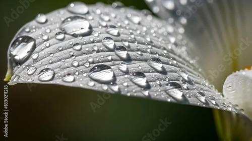 Dew Kissed Lily: Macro Shot of Water Droplets on Petal