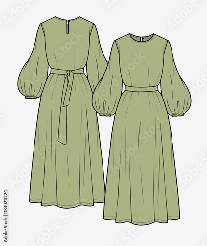 Maxi tops front and back view vector design mockup template technical flat drawing.