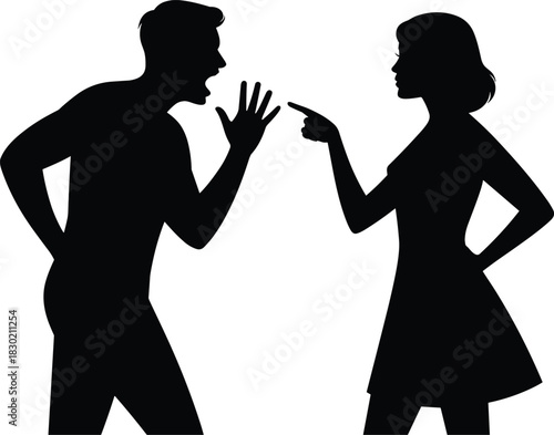 Man shouting at woman pointing finger silhouette argument