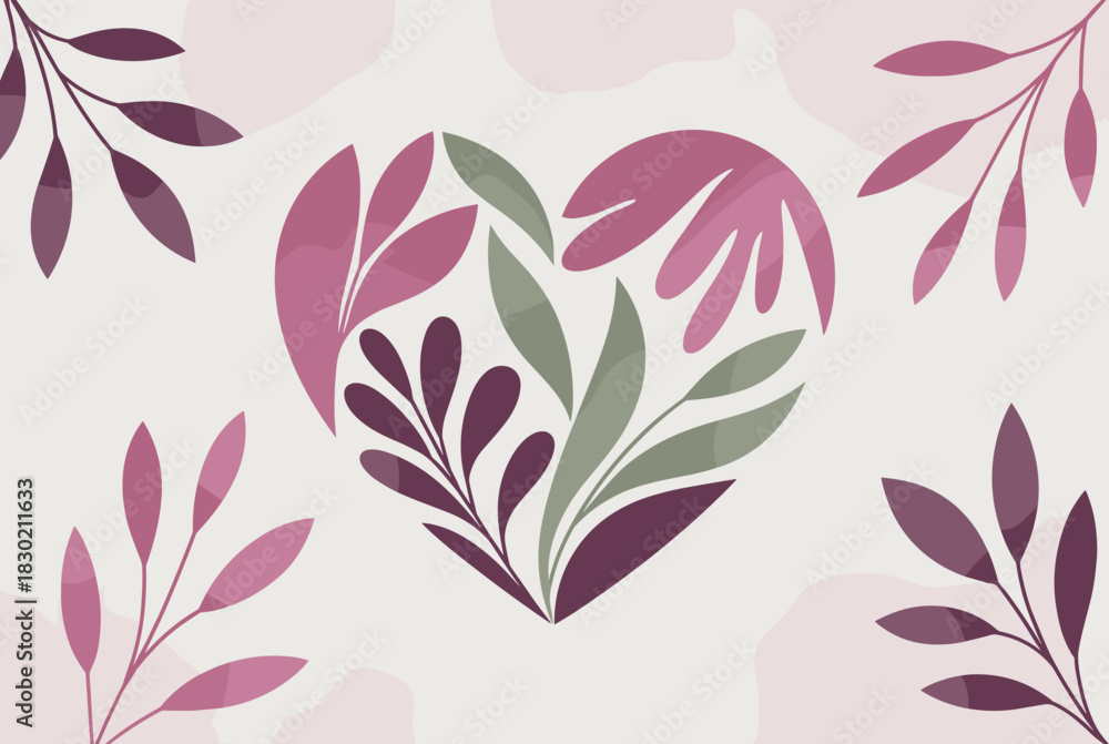 Fototapeta premium Abstract floral heart pattern illustration in pink and green 