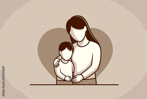 Mother hugging child minimalist heart illustration 
