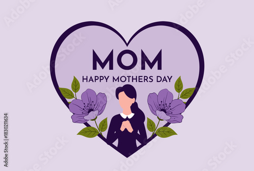 Happy Mother's Day purple heart floral illustration 
