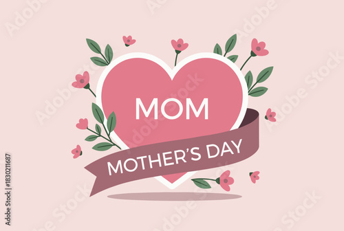 Mother's Day heart with ribbon and floral decoration 
