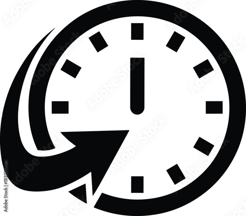 Clock with circular arrow symbol representing time passing or urgency icon isolated on white background